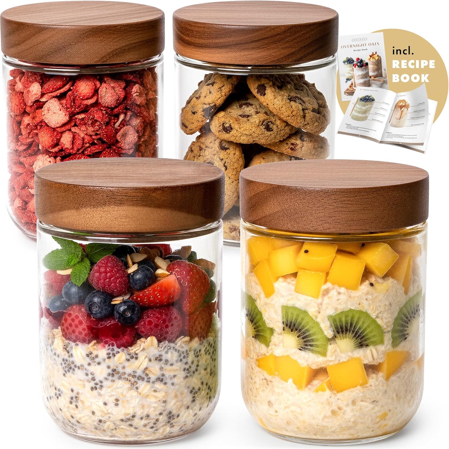 Meal Prep Jars With Lids - Overnight Oats Containers with Lids Acacia
