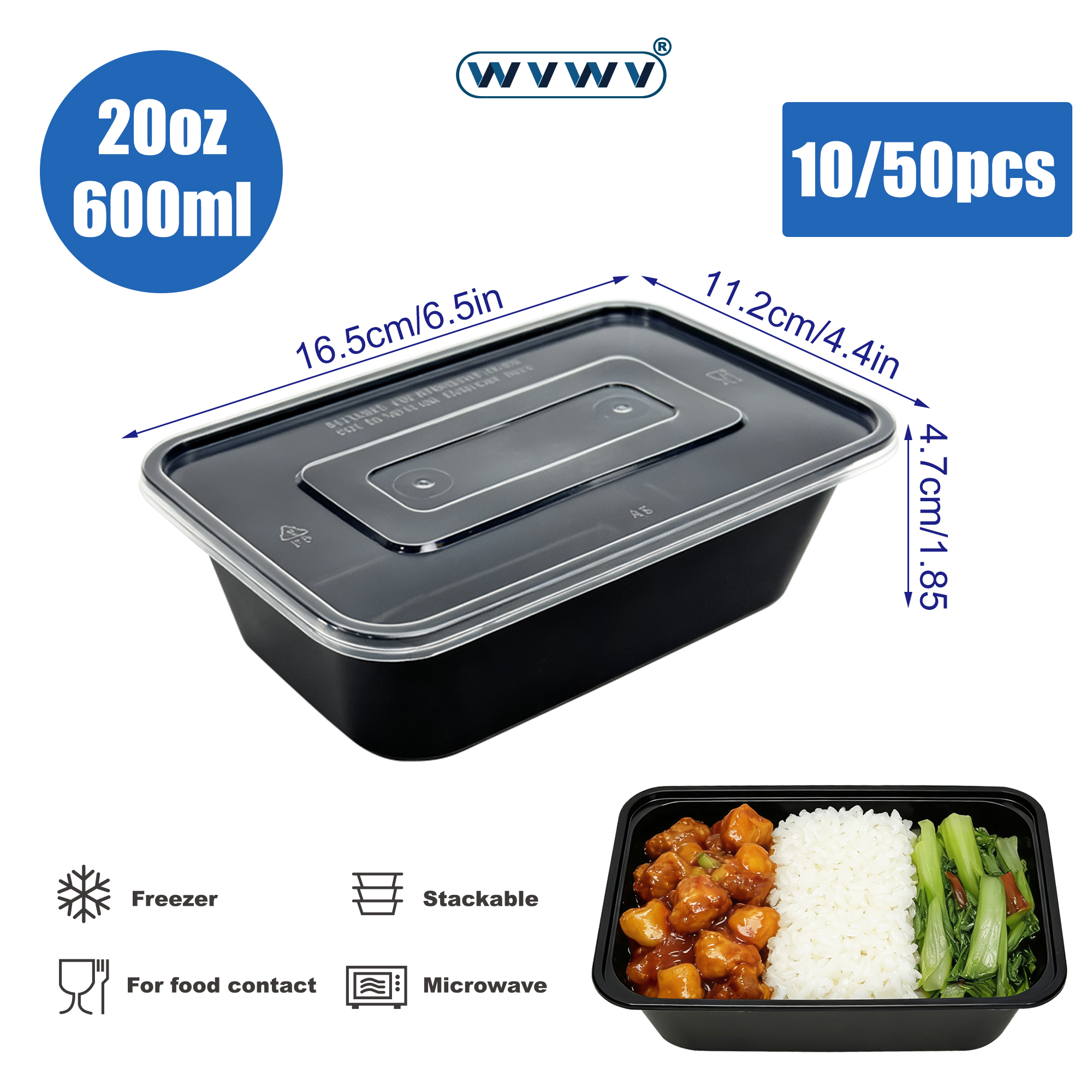 Meal Prep Jars With Lids - 10/50Pcs 20Oz/600Ml Black Lunch Boxes, Food