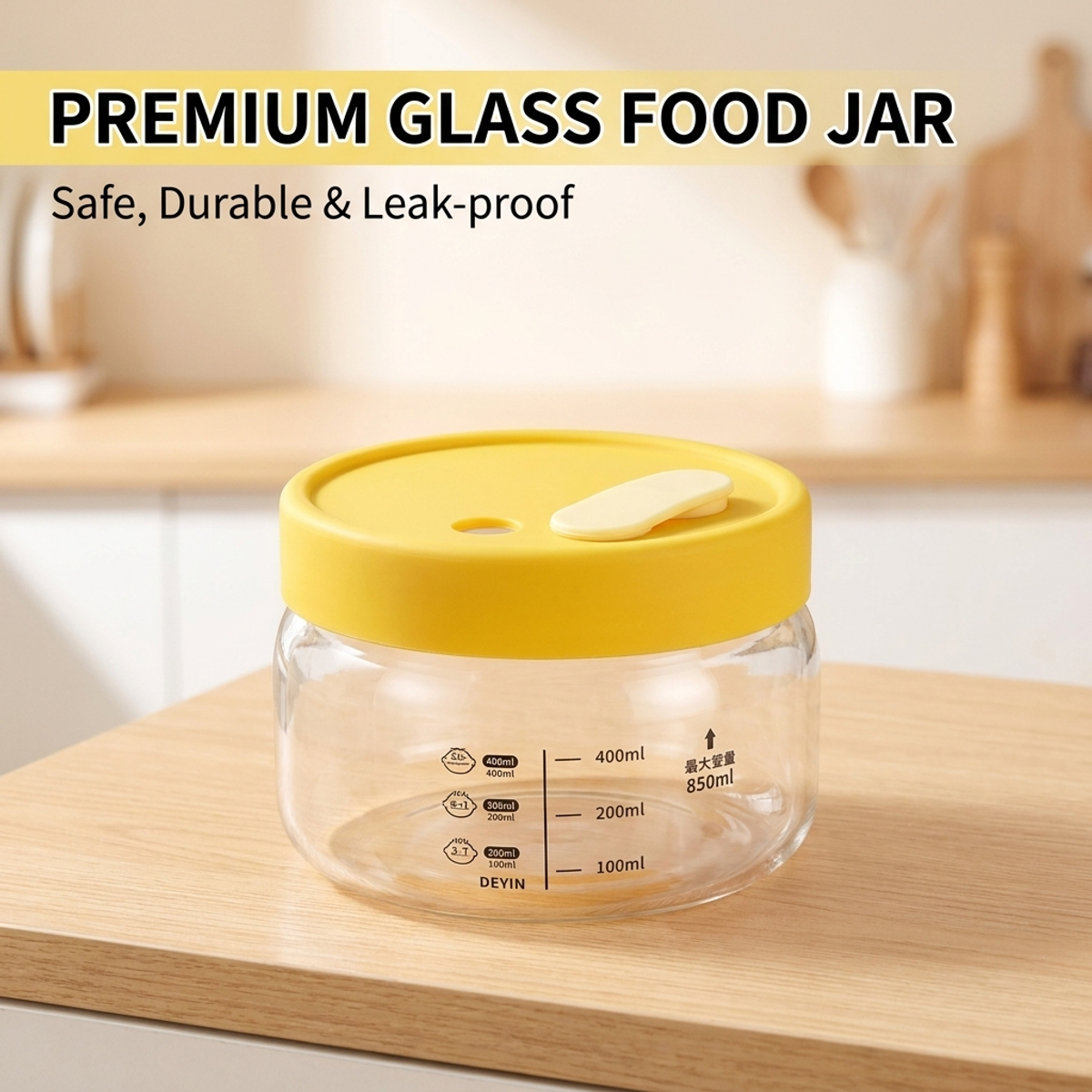 Meal Prep Jars With Lids - Leakproof Glass Food Storage Container with
