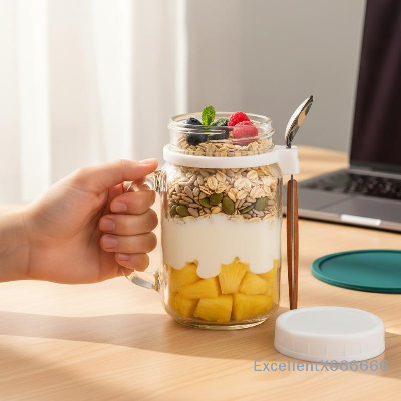 Meal Prep Jars With Lids - 500ml Glass Container for Overnight Oats