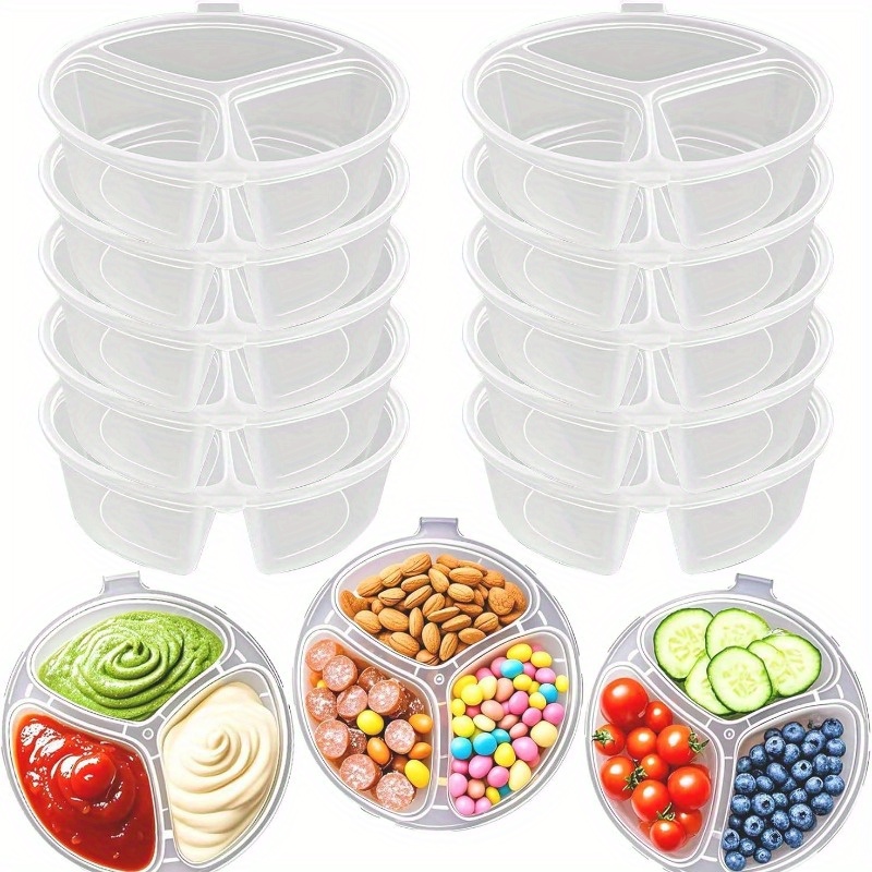 Meal Prep Jars With Lids - Round 3-Compartment Disposable Food Containers with