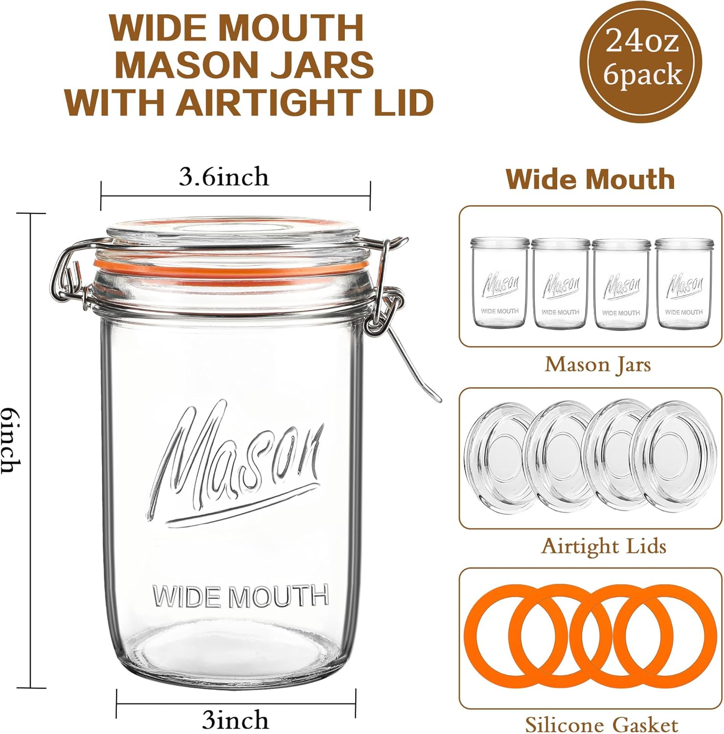 24oz Wide Mouth    Jars – 6 Pa - Meal Prep Jars With Lids 리뷰 및 가격