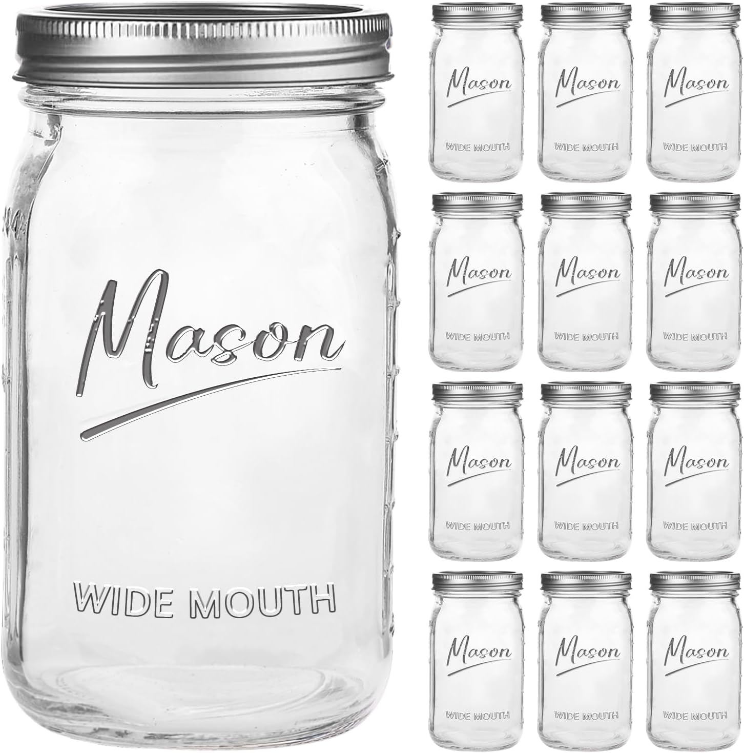 Jars 32 oz,12 Pack Quart Wide  - Meal Prep Jars With Lids 리뷰 및 가격