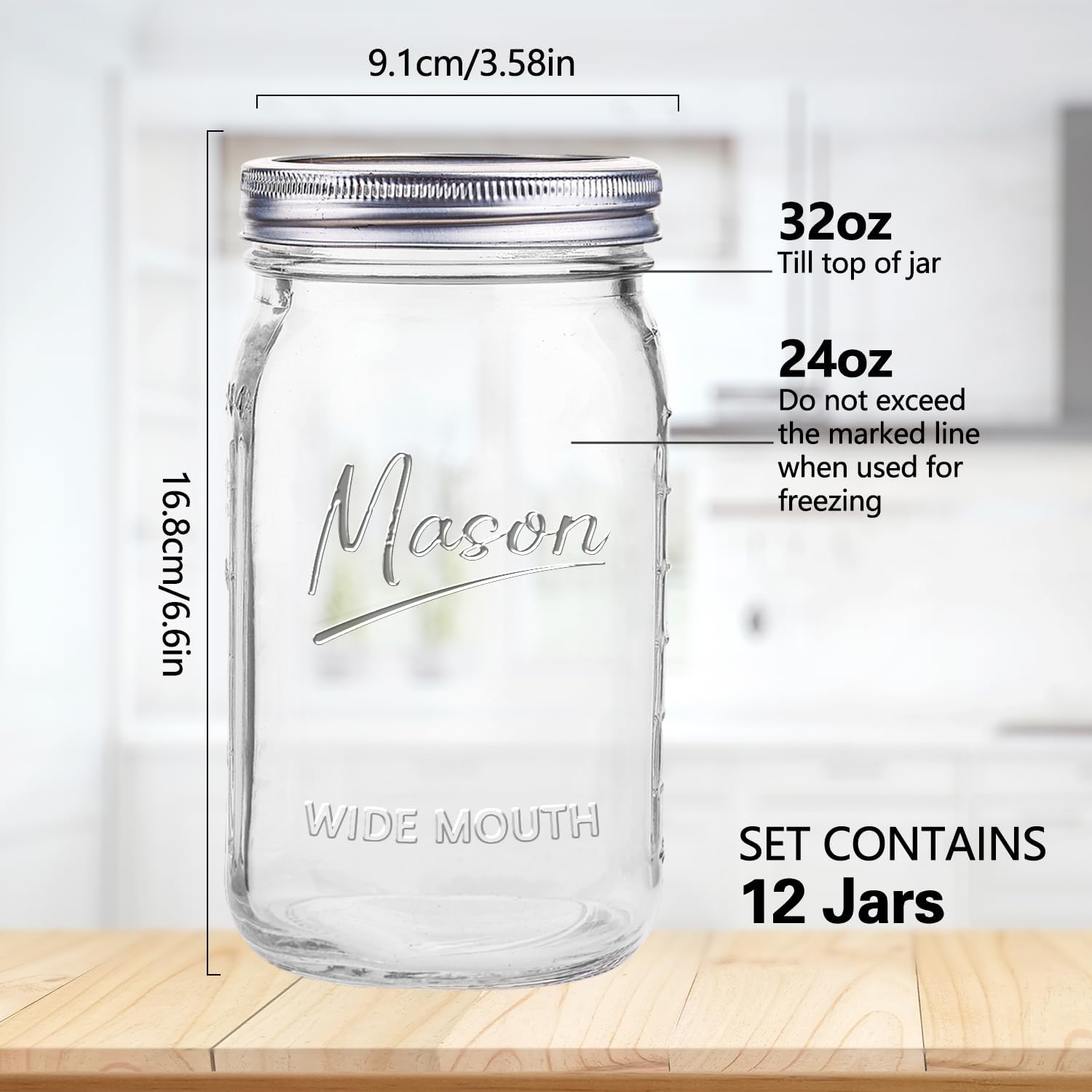 Jars 32 oz,12 Pack Quart Wide  - Meal Prep Jars With Lids 리뷰 및 가격