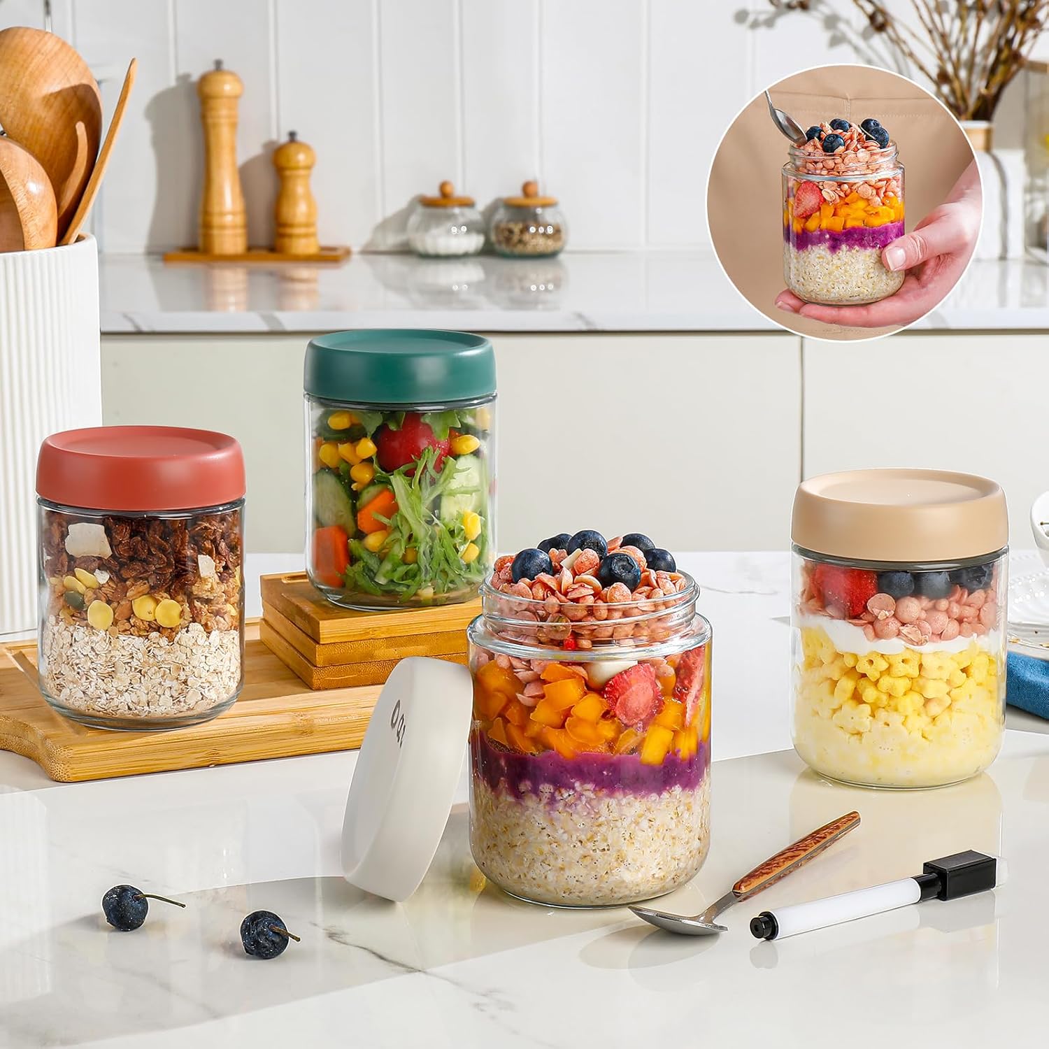 Glass Overnight Oats Container - Meal Prep Jars With Lids 리뷰 및 가격