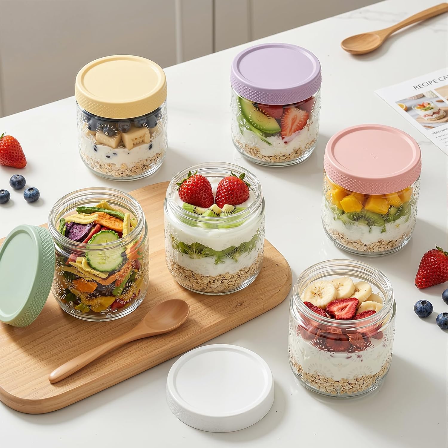 6 Pack 16 oz Overnight Oats Co - Meal Prep Jars With Lids 리뷰 및 가격