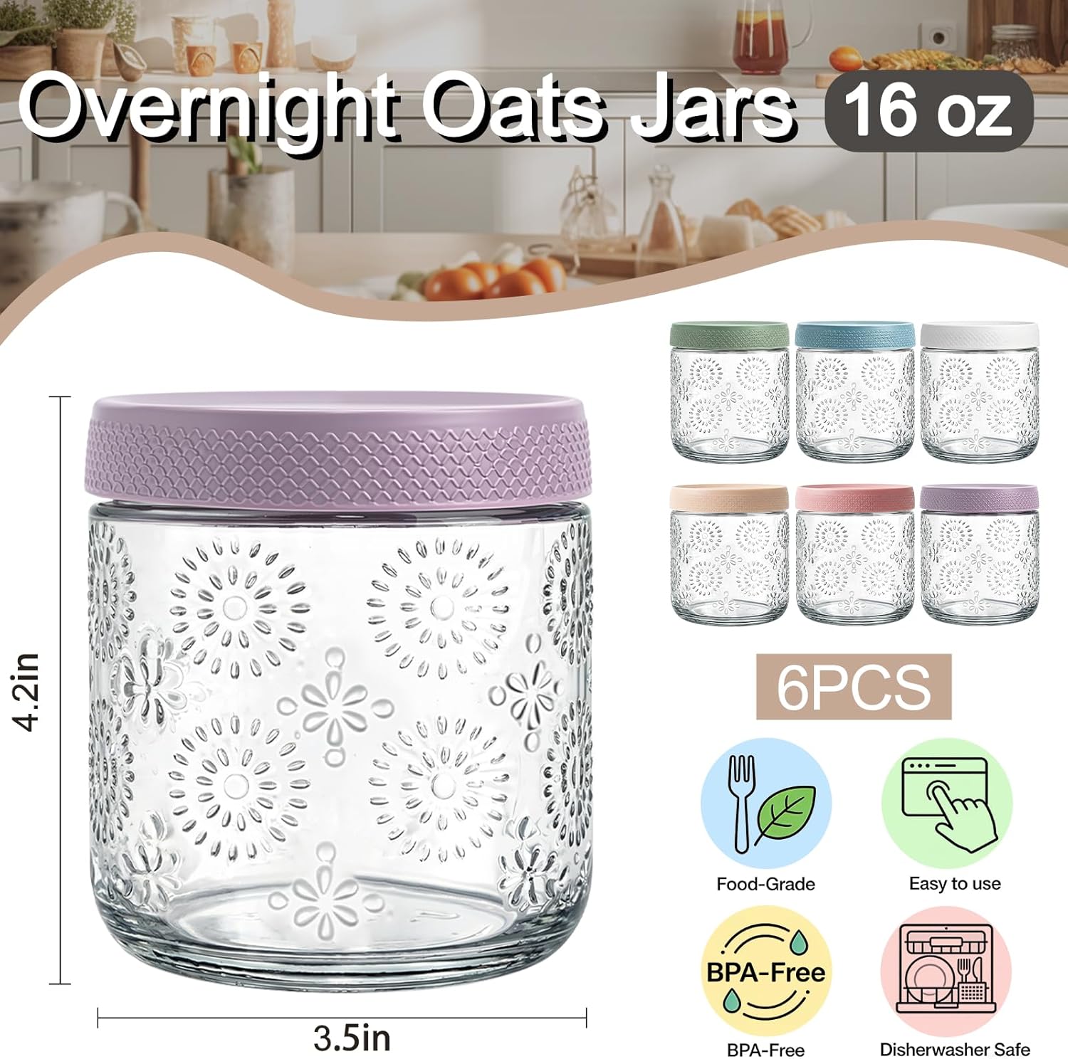 6 Pack 16 oz Overnight Oats Co - Meal Prep Jars With Lids 리뷰 및 가격